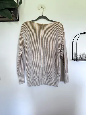 Bohme Brown & Cream Striped Knit V Neck Long Sleeve Sweater Size Large thumbnail 2