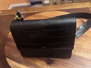 JW PEI Croc-Embossed Crossbody Bag - Black Gold Hardware thumbnail 1