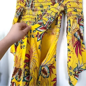 Farm‎ Rio Dress Bria Smocked Mini Floral Off-Shoulder Yellow Multi XS EUC thumbnail 7
