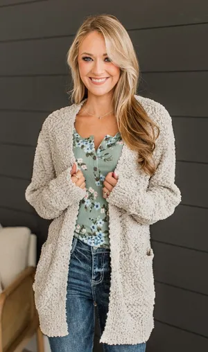 POL Women Cream Popcorn Knit Open Front Draped Cardigan‎ Sweater BST573 Large thumbnail 1