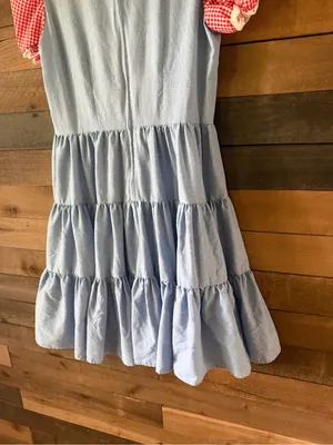 Vintage Handmade Blue Red Gingham Prairie Dress Cottagecore Puff Sleeve thumbnail 8