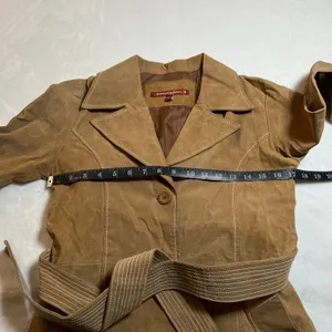Vintage Jennyfer J 100% Leather Suede Trench Coat Size S Hippie Y2K 70s 80s Boho thumbnail 8