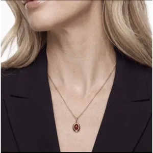 Leeada Gold Plated Red Oval Bezel Gemstone Pendant Necklace Pouch 18-20" Chain thumbnail 2