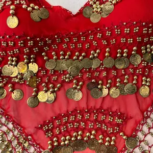 Belly Dance Costume Size M-L Red Golden Coins Halter Top & Hip Scarf thumbnail 11