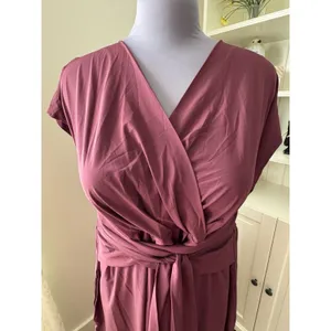 Halara Breezeful™ Midi Dress 2X Plus Amaranth Plum V Neck Short Sleeve Pockets thumbnail 2