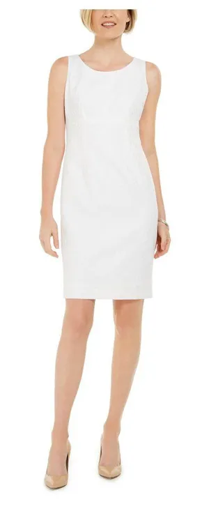NWT Kasper Womens Size 18 White Jacquard Sheath Empire Waist Cocktail Dress NEW thumbnail 1