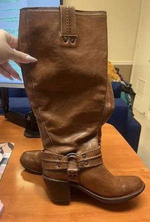 Frye Women’s 6.5B Leather Carmen Harness Tall Knee High‎ Boots Cognac Color thumbnail 1