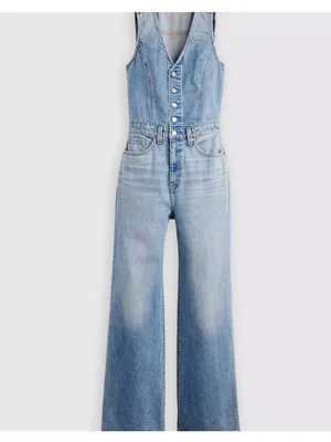 New Levi's Size 28 Denim Wide-Leg Jumpsuit Own It Jumpsuit Medium Wash thumbnail 6