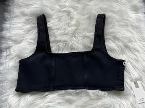 Good American Black Compression Denim Sports Bra thumbnail 5