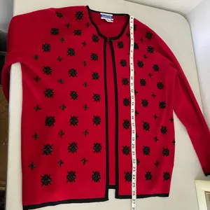 Vintage Pendleton Red Black Beaded Wool Blend Cardigan Holiday Sweater Small thumbnail 6
