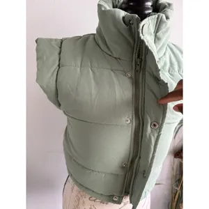 For Love‎ & Lemons Sage Green Cropped Puffer Vest XS Funnel Neck Quilted Padded thumbnail 3