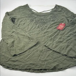 Faded Glory Sage Green Embroidered Blouse thumbnail 7