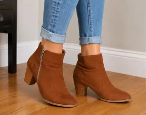 Shoe Dazzle Tan Suede Ankle Booties with Side Zipper thumbnail 1