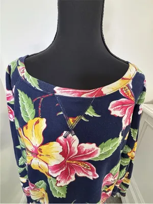 polo ralph Lauren women’s Floral Hibiscus Crop Sweatshirt Size Large Wide Neck thumbnail 4