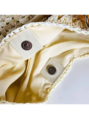 Crochet Straw Hobo Bag Bead Hollow Shoulder Bag Khaki Color thumbnail 2