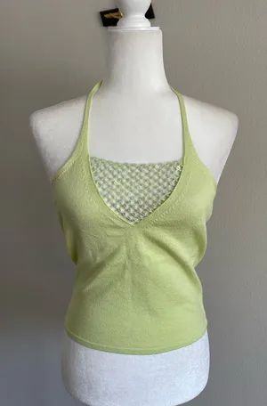 Express Light Green Halter Knit Camisole with Mesh Inset thumbnail 1