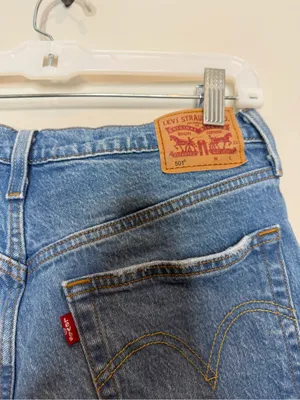 Levis 501 Distressed Cut Off Denim Shorts Womens 31 High Rise Festival Shorts thumbnail 3