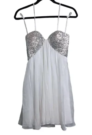 La Femme PARIS White Silver Sequined Open Back Cocktail Party Dress 0 thumbnail 1