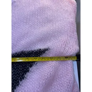 Soft and cozy Pink Star Open‎ Knit Oversized Sweater Scoop Neck Sheer Pullover thumbnail 7