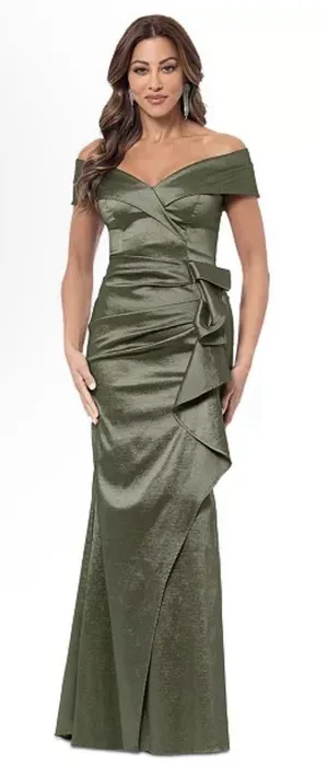 XSCAPE Women's Taffeta Off-The-Shoulder Sweetheart Gown Size 10 Olive thumbnail 1