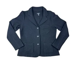 Jones New York‎ Jacket Women's Medium Black 100% Wool Button Up Pockets Luxury thumbnail 1