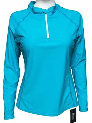 DACI Women Quarter Zip Athletic Pullover Turquoise Long Sleeve Rash Guard L NWT thumbnail 1