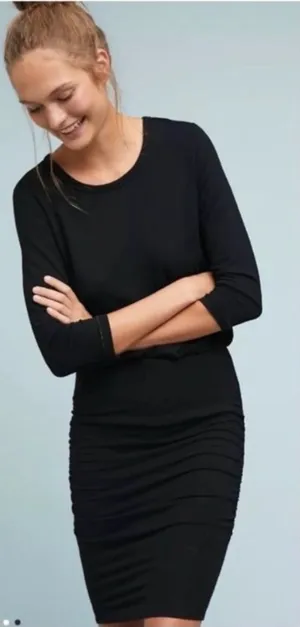 Sundry Ruched Blouson Dress‎ Size XS Black Gold Thread Stretch Knit Mini Capsule thumbnail 1