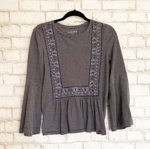 Loft Embroidered Peplum Top w/ Bell Sleeves Small thumbnail 1