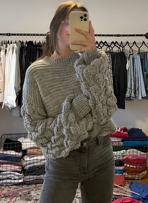 Grey Balloon Sleeve Sweater Gray thumbnail 1