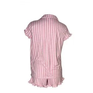 LAURA ASHLEY Pajamas Two Piece Short Sleeve Shorts Pink Stripe Size Medium thumbnail 3
