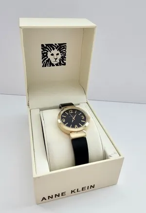 Anne Klein AK/2476 Black Resin Bangle Watch Gold Tone Round Face with Box thumbnail 1