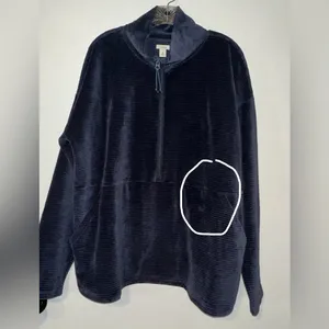LL Bean Blue Loose Turtle Neck 3/4‎ Zip Up Kangaroo Pocket Ribbed Sweater XL thumbnail 14