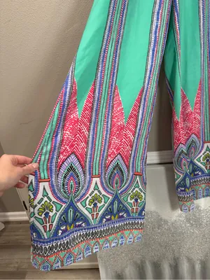 Tyche Bright Pink Top with Green & Multicolor Printed Wide-Leg Pants thumbnail 3