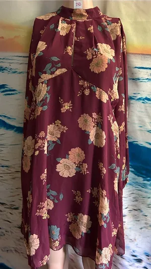 Bailey Blue Women’s Floral High-Neck A-Line Dress Burgundy & Pink Floral LG thumbnail 1