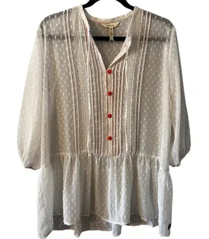 Matilda Jane Cream‎ Swiss Dot Light the Way Tunic Sheer Button up Size Medium thumbnail 1