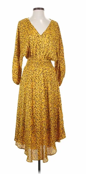 Anthropologie Yellow Floral Springtime Boho Party V-neck long Dress Size S thumbnail 1