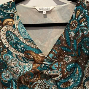 Uniform John Paul Richard Blue Brown Paisley Sequins Y2K Euro V-Neck Babydoll L thumbnail 4