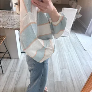 KITTENISH Blue Cream Striped Cropped Knit Sweater Women’s Small thumbnail 4