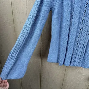 Vintage American Eagle Sweater Womens XL Blue Cable Knit Flare Sleeve Fisherman thumbnail 3
