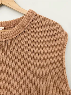 Free People Knit Sweater Vest XS Brown Cotton Cropped Chunky Knit Boho thumbnail 3