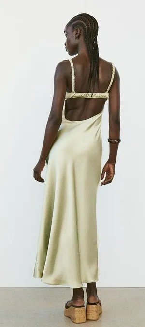 Dress Lime Green Satin Effect Maxi Midi Wedding Party Date Coctail thumbnail 8