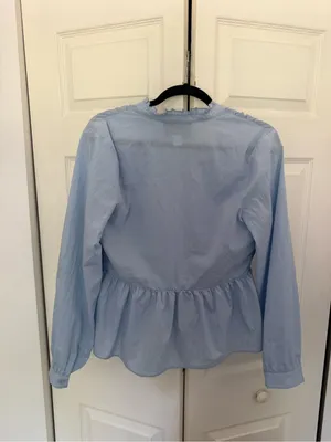 Anthropologie Mare Mare Long-Sleeve Cinched Front Top Pastel Blue Blouse Medium thumbnail 9