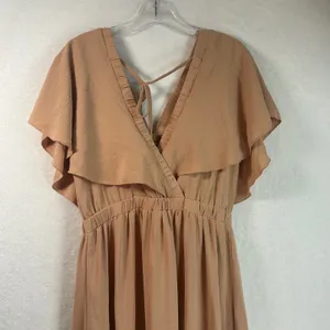 Simplee Peach Tiered Maxi Dress V-Neck Flutter Sleeve Boho Romantic Small thumbnail 11