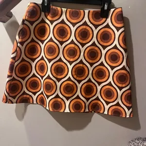 Cider Retro Circle Mini Skirt in Orange and Brown thumbnail 1