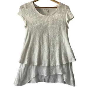 Meadow Rue Anthropologie‎ White Layered Knit Tunic Top XS Short Sleeve Flowy thumbnail 2