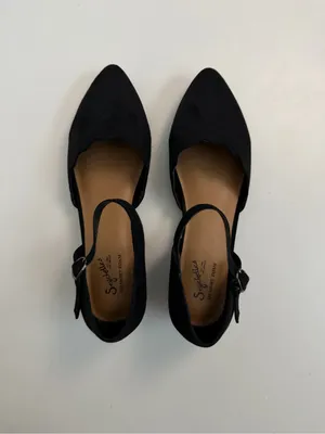 Seychelles Mary Jane Wedge Suede Leather Scalloped Pointed Toe Memory Foam Black thumbnail 4