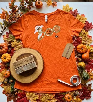 Orange Halloween "BOO" Graphic T-Shirt | Adult Size Large thumbnail 1