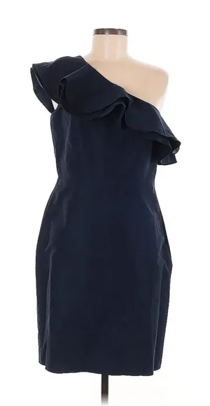 J. Crew Womens Woven Cotton Silk One Shoulder‎ Ruffle Navy Blue Dress 6T Tall thumbnail 1