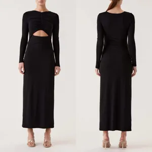 Sophie Rue Stella Ruched Jersey Maxi Dress Long Black Cutout Stretchy NWT Size M thumbnail 2