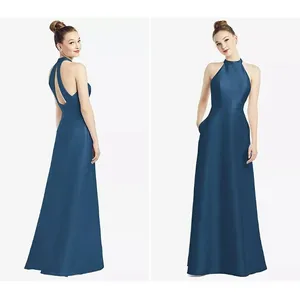 Alfred Sung D772 High‎ Neck Cutout Satin Twill Dress Dusk Blue Size 2 thumbnail 2
